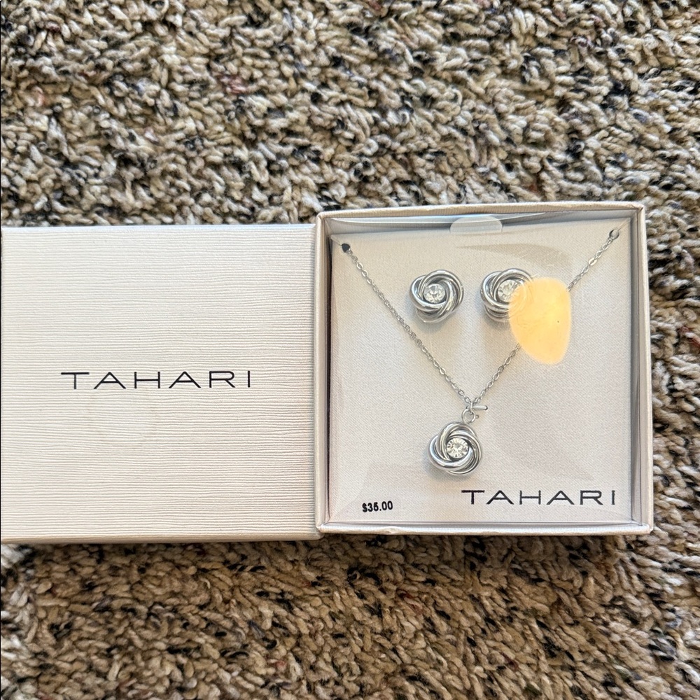 Tahari Silver Swirl Necklace and Earring Set